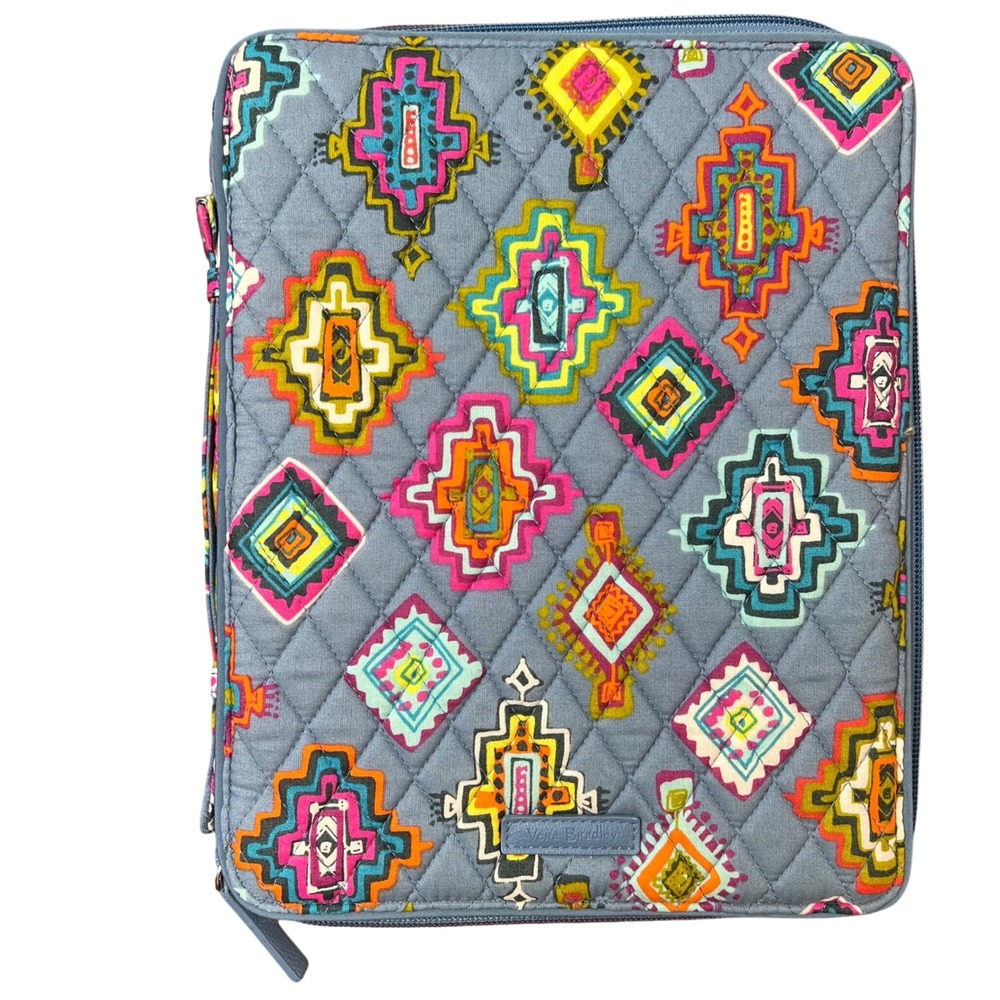 Vera Bradley Pueblo Quilted Zip Around Tech Organizer Portfolio Case Blue Multi